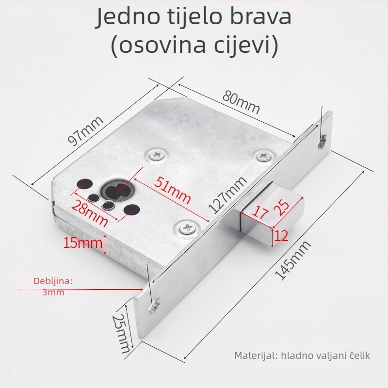 Mortise brava Pipe Well Lock – nehrđajući čelik, rad s ključem, za protupožna vrata, električne sobe i cijevne šahte