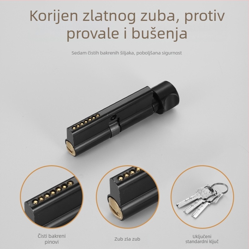 Podijeljeni mehanizam zaključavanja sa ručkom za drvena vrata, aluminijsko tijelo, moderan minimalistički dizajn