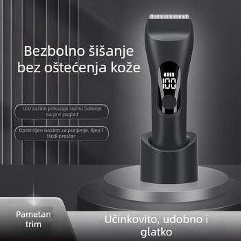 Bežični trimer za intimne zone – vodootporan, bezčetkasti motor, keramičke oštrice, ugrađena baterija 500–800 mAh