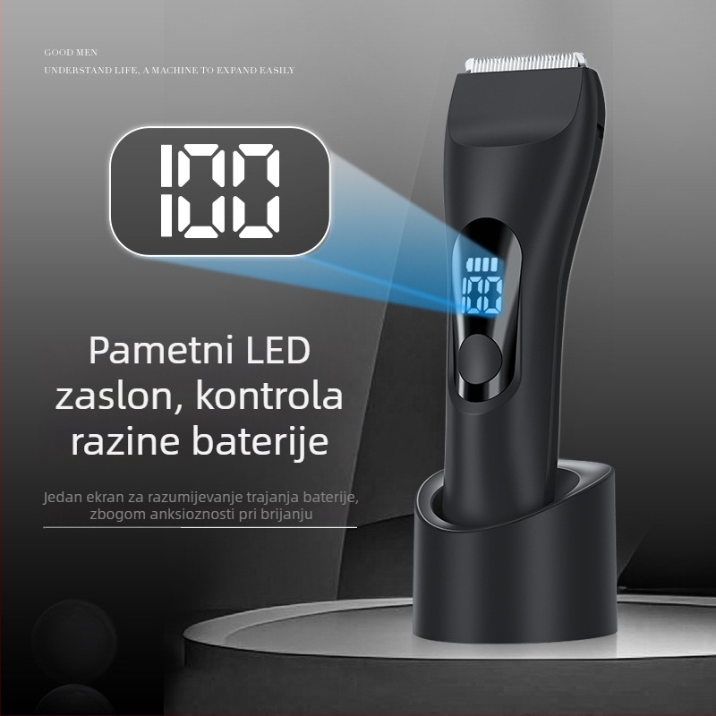 Bežični trimer za intimne zone – vodootporan, bezčetkasti motor, keramičke oštrice, ugrađena baterija 500–800 mAh