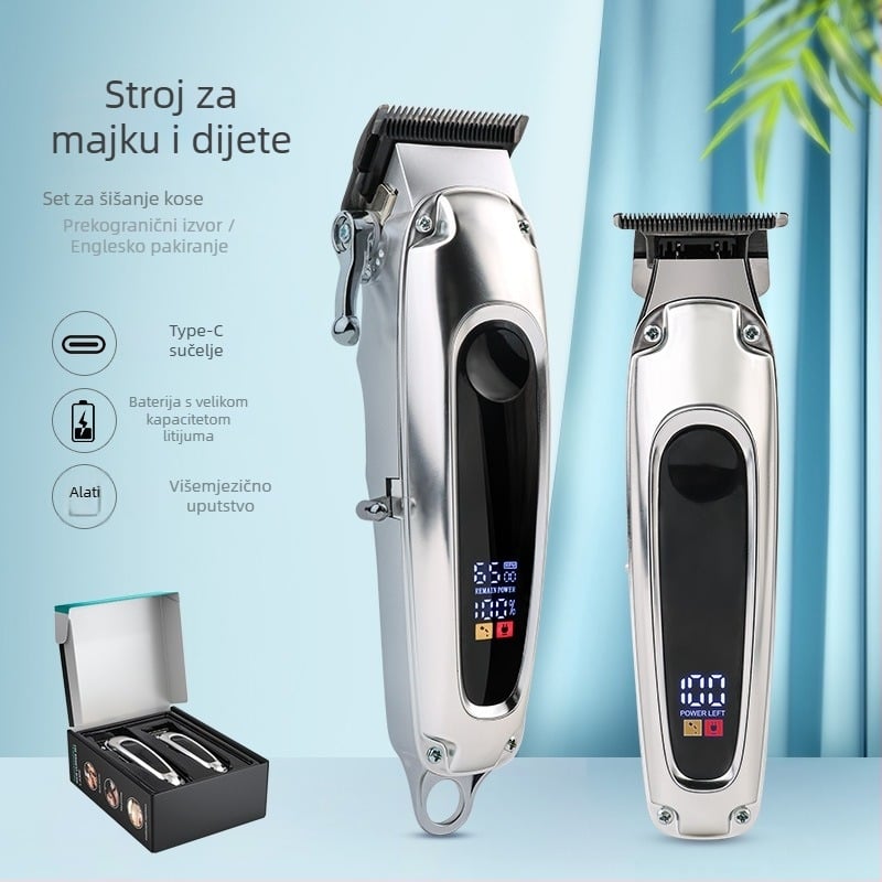 Električni set za šišanje kose s ugrađenom baterijom 1200–2000 mAh, noževi od nehrđajućeg čelika, vodootporan, tiho radi