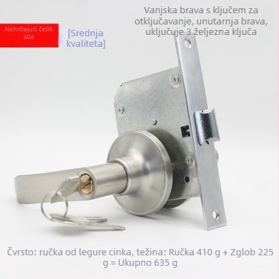 Nehrđajući čelični brava za protupožarna vrata i hodne vrata, s kvakom, model Aisle lock, moderan minimalistički stil