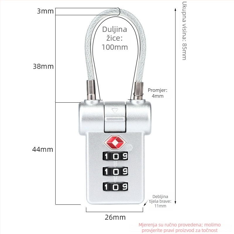 LOCK NF NF6304 Brava za prtljagu i ormariće, od cinkovog legura, za ruksak, kofer na kotačićima i ormarić, razmak šipki 17, mehanički tip