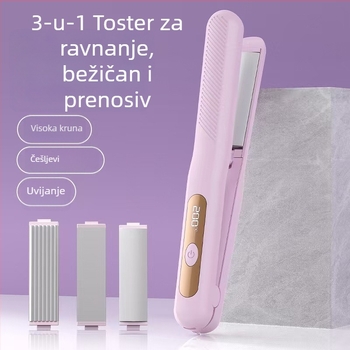 Bežični uređaj za kosu 2u1: ravnanje i kovrčanje, s 3u1 glavom, titan-turmalinski premaz, ploča <15 mm, 3 razine temperature, 5W