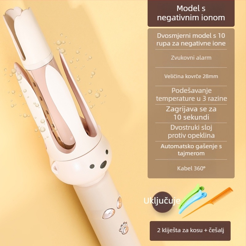 Automatski uvijač za kosu s negativnim ionima, turmalinsko-keramički grijač, 15-stupanjsko upravljanje temperaturom, 29 W, 220 V