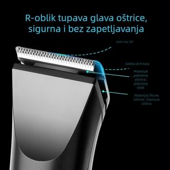 Električni brijač s rotirajućom glavom od 3 dijela, motor bez četkica, ugrađena baterija 500–800 mAh, trajanje >60 minuta, potpuno periva konstrukcija
