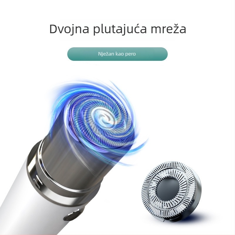 Električni brijač s rotirajućom glavom i plutajućom oštricom, USB punjenje, ugrađena baterija, bez četkica motor