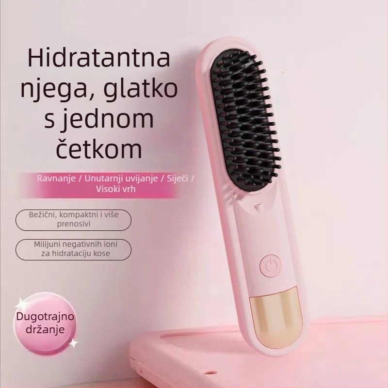 Bežični dvostruko funkcionalni uređaj za ravnanje i kovrčanje kose s negativnim ionima, zaštita od opeklina, punjiv, 4 razine kontrole temperature