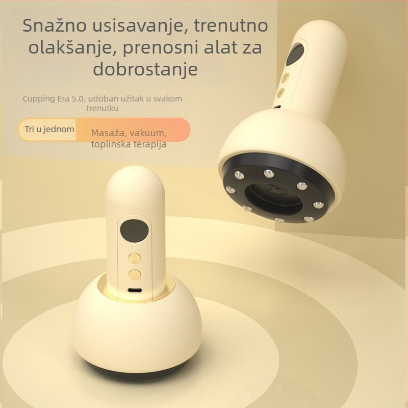 Električni masažni uređaj s grijanjem i vakuumskim usisavanjem, prijenosni, kontrola tipkom, model BG-02, ABS kućište, 1200mAh baterija