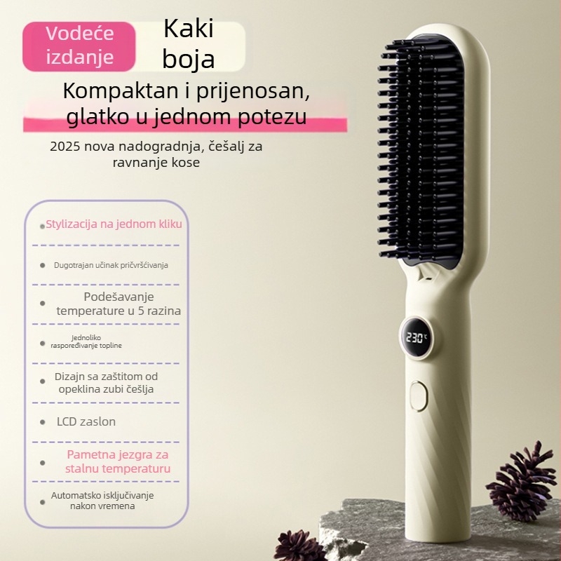 Češalj za ispravljenje kose s turmalinsko-keramičkim grijanjem, digitalni zaslon, 5 stupnjeva regulacije temperature, 40W, 220V