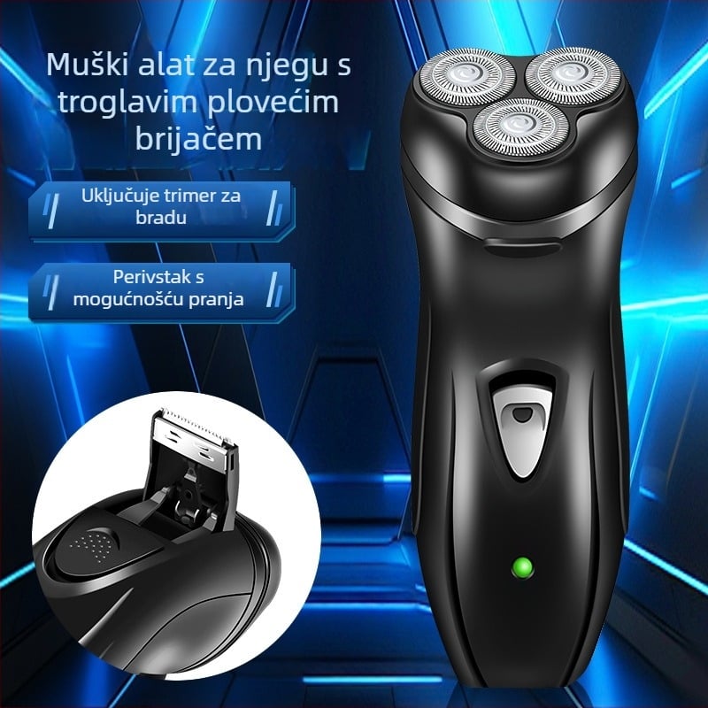 Lingke električni brijač, rotativna glava s 3 oštrice, plutajuća glava, periva, 60+ minuta rada, punjiva