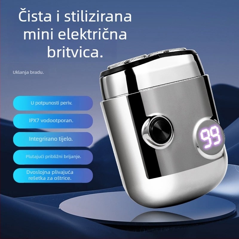 Električni brijač za cijelo tijelo, vodootporan, LED zaslon, rotirajuća glava s dvije oštrice, USB punjenje, ugrađena baterija 500–800 mAh, niska buka