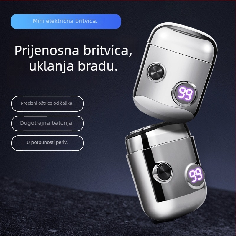Električni brijač za cijelo tijelo, vodootporan, LED zaslon, rotirajuća glava s dvije oštrice, USB punjenje, ugrađena baterija 500–800 mAh, niska buka