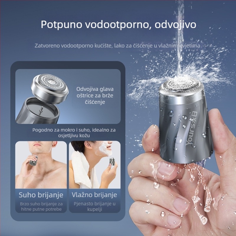 Električni brijač za cijelo tijelo, rotirajuća glava, ugrađena baterija 100–300 mAh, radno vrijeme oko 1 sat