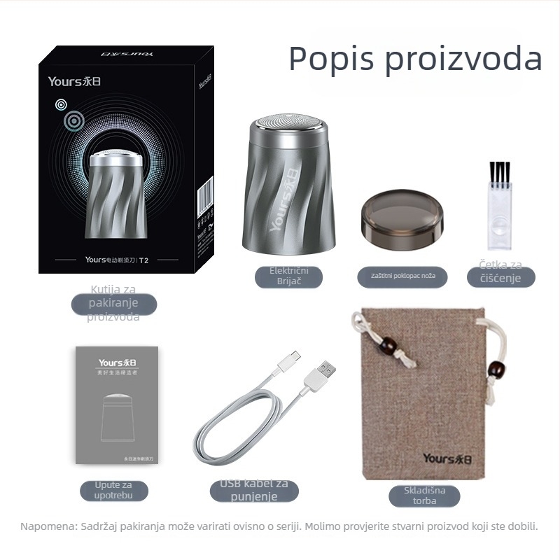 Električni brijač za cijelo tijelo, rotirajuća glava, ugrađena baterija 100–300 mAh, radno vrijeme oko 1 sat