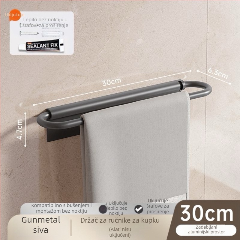 Držač ručnika za zid, sklopni, bez bušenja, od aluminija, nosivost 10 kg