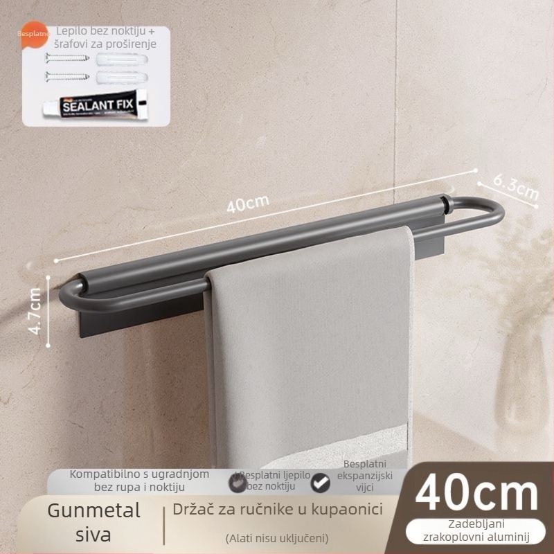 Držač ručnika za zid, sklopni, bez bušenja, od aluminija, nosivost 10 kg