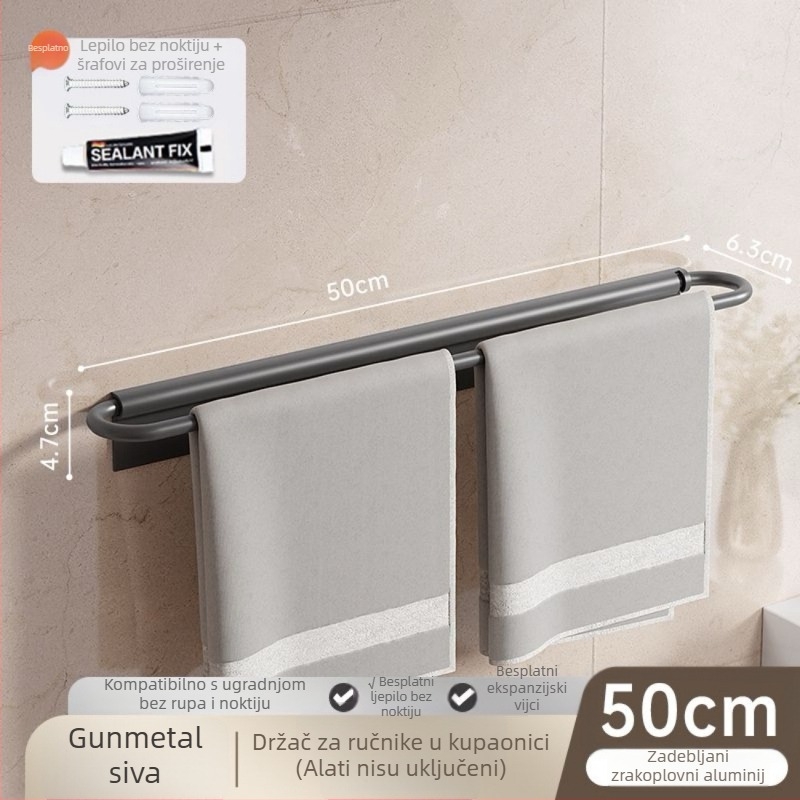 Držač ručnika za zid, sklopni, bez bušenja, od aluminija, nosivost 10 kg