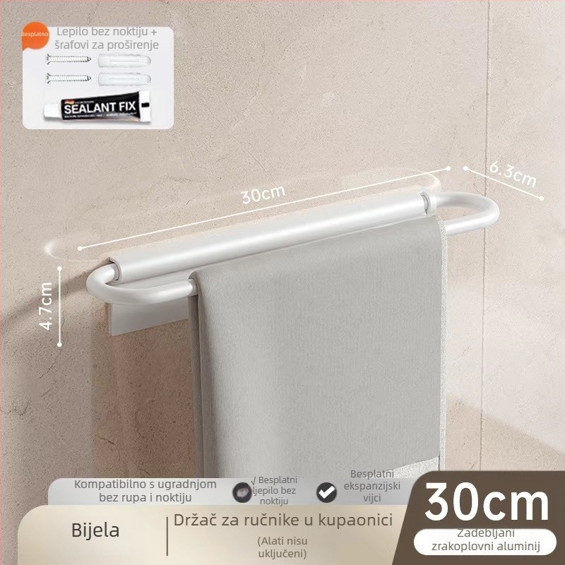 Držač ručnika za zid, sklopni, bez bušenja, od aluminija, nosivost 10 kg