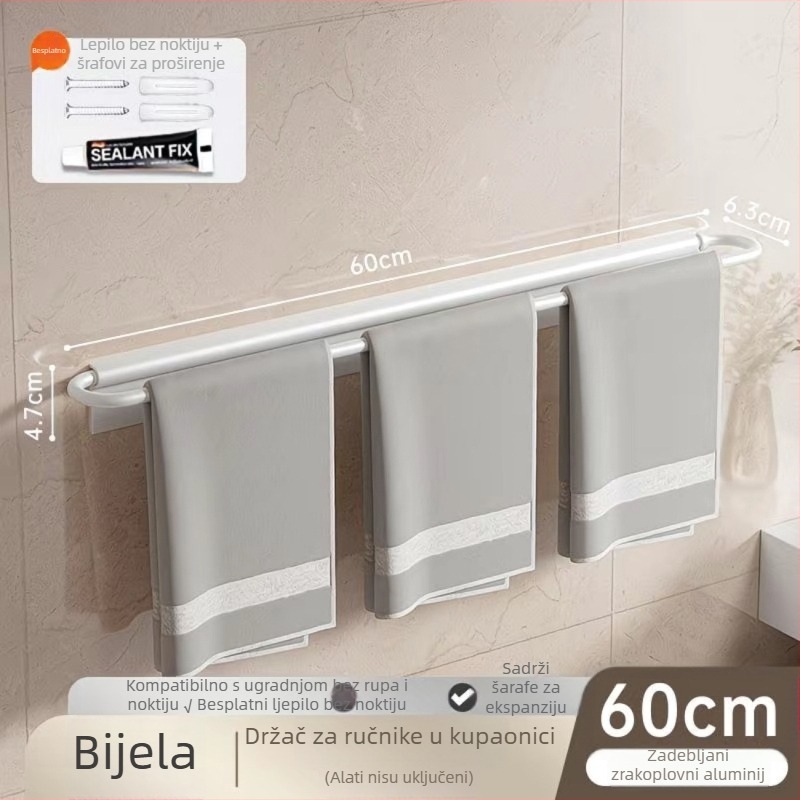 Držač ručnika za zid, sklopni, bez bušenja, od aluminija, nosivost 10 kg