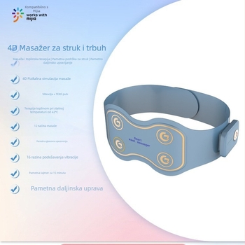 Električni pojas za masažu struka s grijaniem i vibracijom, do 4 masažne glavice, napajanje baterijom, upravljanje: tip računala, kontinuirano podešavanje intenziteta