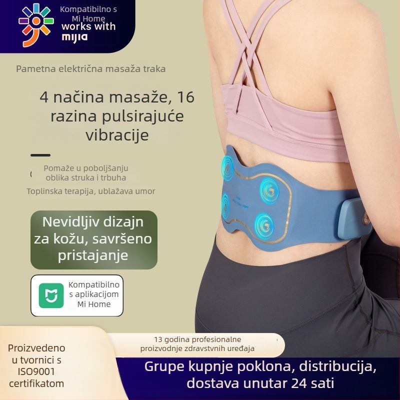 Električni pojas za masažu struka s grijaniem i vibracijom, do 4 masažne glavice, napajanje baterijom, upravljanje: tip računala, kontinuirano podešavanje intenziteta