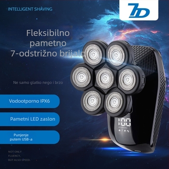 Električni brijač s LED zaslonom, rotirajuća višezna glava, potpuno vodootporan za cijelo tijelo, trajanje do 60 minuta