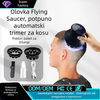 Prijenosni električni šišač za kosu, s potpuno opravljivim tijelom, četkasti motor, nehrđajuće oštrice, autonomija baterije 1–3 sata, UFO dizajn