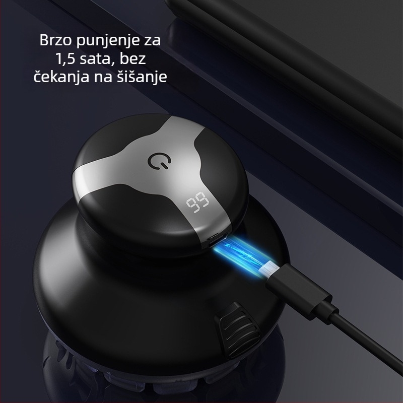 Prijenosni električni šišač za kosu, s potpuno opravljivim tijelom, četkasti motor, nehrđajuće oštrice, autonomija baterije 1–3 sata, UFO dizajn