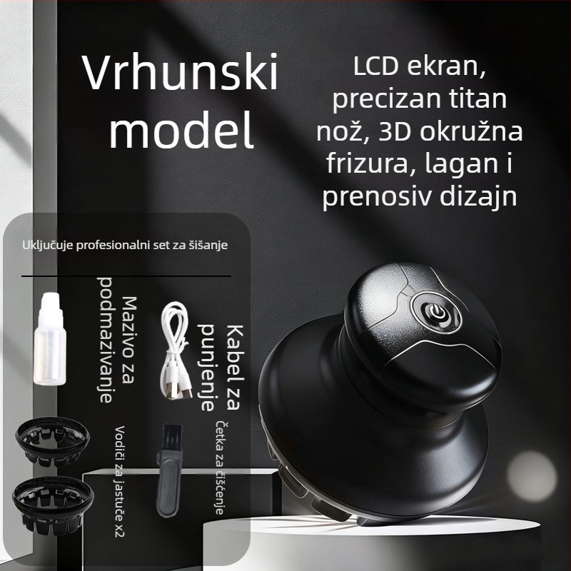 Prijenosni električni šišač za kosu, s potpuno opravljivim tijelom, četkasti motor, nehrđajuće oštrice, autonomija baterije 1–3 sata, UFO dizajn