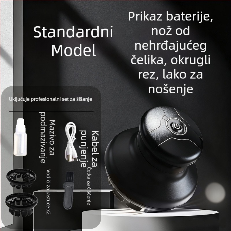 Prijenosni električni šišač za kosu, s potpuno opravljivim tijelom, četkasti motor, nehrđajuće oštrice, autonomija baterije 1–3 sata, UFO dizajn