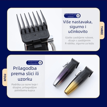 Električna mašinica za šišanje kose, punjiva baterija, četkasti motor, keramičko oštrice, radno vrijeme 1-3 sata