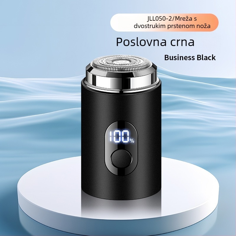 Muški električni brijač s LCD zaslonom – rotirajuća glava, skidljiva i periva glava, ugrađena baterija, trajanje 30–45 minuta, punjiv, tih rad
