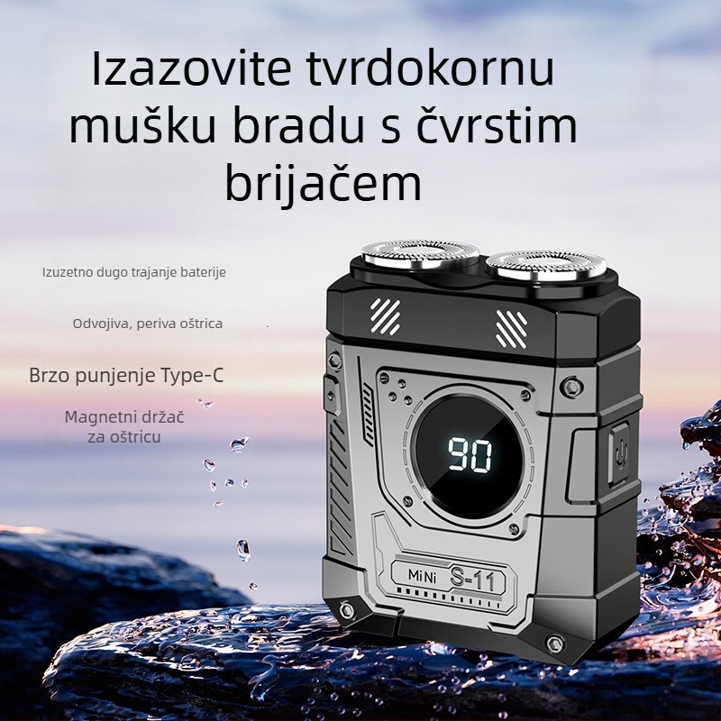 Električni brijač za cijelo tijelo s vodootpornim dizajnom, rotirajuća glava s dvije oštrice, plutajuća glava, LED zaslon, ugrađena baterija, 1 sat punjenja, suho brijanje