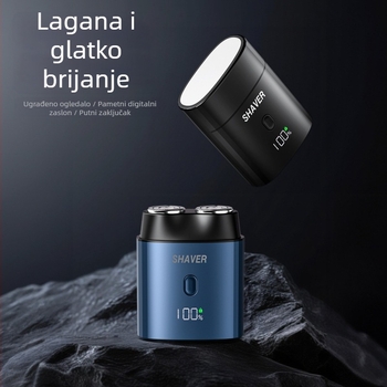 Električni brijač s plutajućom glavom, rotirajuća glava s dvije oštrice, odvojiva i periva glava za brijanje, ugrađena punjiva baterija 300–500 mAh, radno trajanje 45–60 minuta