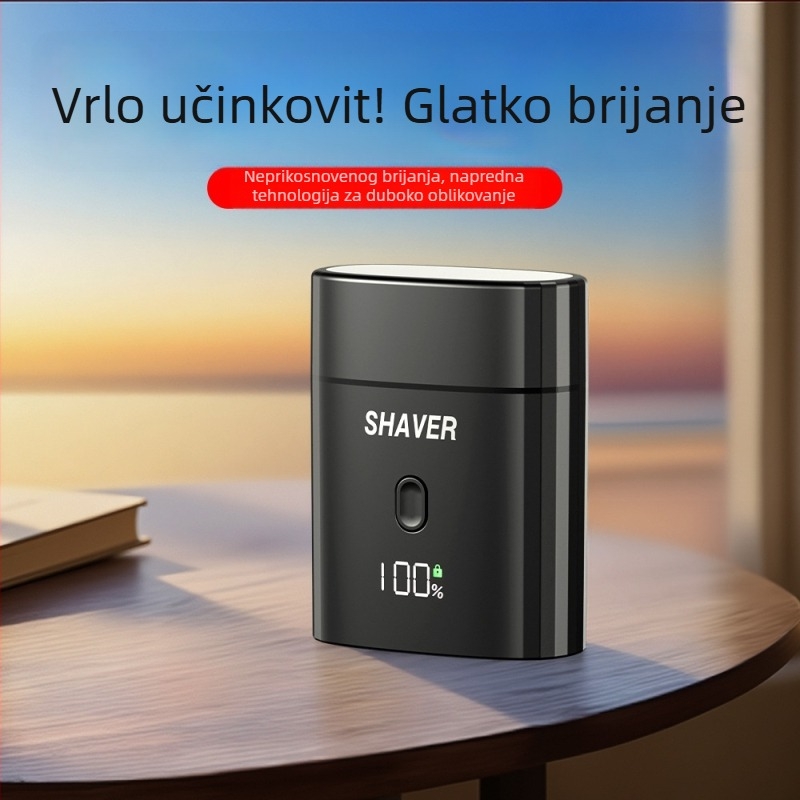 Električni brijač s plutajućom glavom, rotirajuća glava s dvije oštrice, odvojiva i periva glava za brijanje, ugrađena punjiva baterija 300–500 mAh, radno trajanje 45–60 minuta