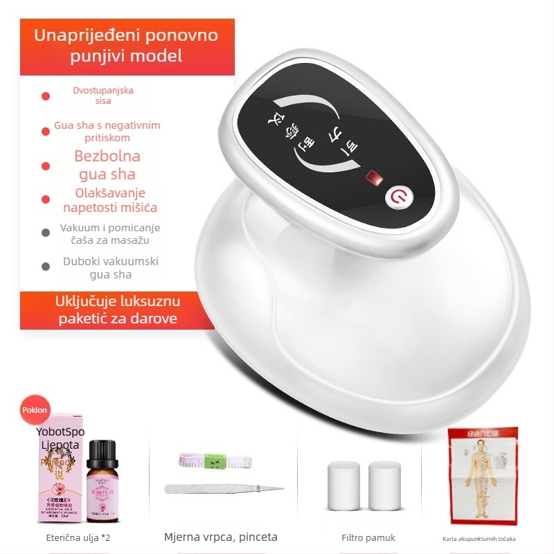 GS električni masažer s vakuum čašicama, USB napajanje, upravljanje gumbom, 4 brzine, ABS kućište