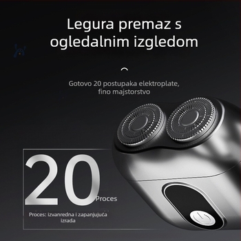 Električni brijač s dvostrukim rotirajućim glavama, kompaktnih dizajna za putovanja, odvojiva periva glava, bez četkica, napajanje
