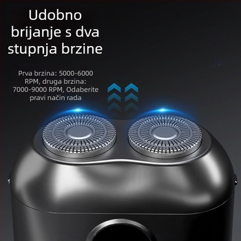 Električni brijač s dvostrukim rotirajućim glavama, kompaktnih dizajna za putovanja, odvojiva periva glava, bez četkica, napajanje