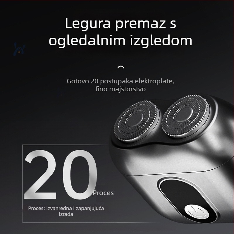 Električni brijač s dvostrukim rotirajućim glavama, kompaktnih dizajna za putovanja, odvojiva periva glava, bez četkica, napajanje