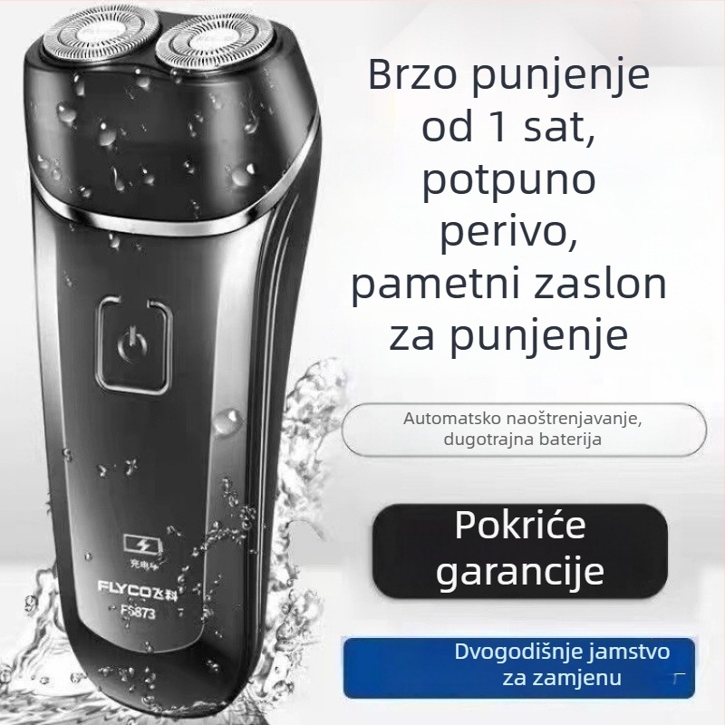 Brijač s dvostrukom glavom, potpuno periv, punjiv, s pametnim zaslonom za punjenje