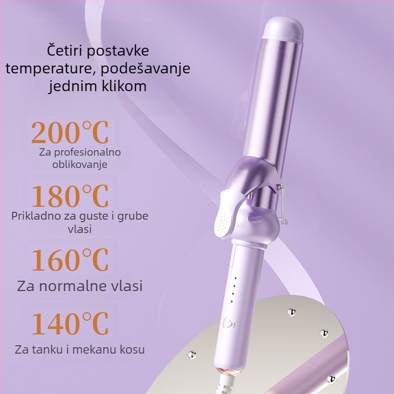 Uvijač za velike valove – unutarnje i vanjske kovrče, keramički premaz titanij-turmalin, 15 razina temperature, 25W, 220V