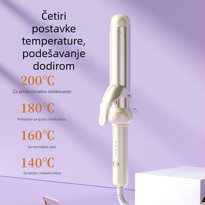 Uvijač za velike valove – unutarnje i vanjske kovrče, keramički premaz titanij-turmalin, 15 razina temperature, 25W, 220V
