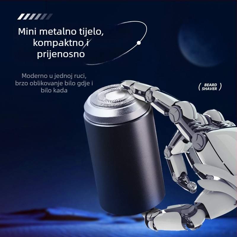 Električni brijač s plutajućom glavom, 1 rotacijska glava, četkasti motor, ugrađena baterija 300–500 mAh, trajanje 30–45 minuta