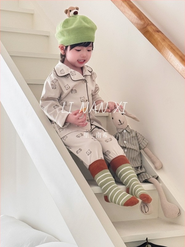 Dječji kućni set odjeće, unisex, korejskog stila, podijeljeni dizajn, pamuk 89,5%, print crtić, za dob 3–8 godina, jesen 2025