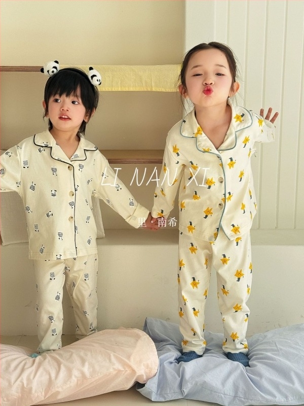 Dječji kućni set odjeće, unisex, korejskog stila, podijeljeni dizajn, pamuk 89,5%, print crtić, za dob 3–8 godina, jesen 2025