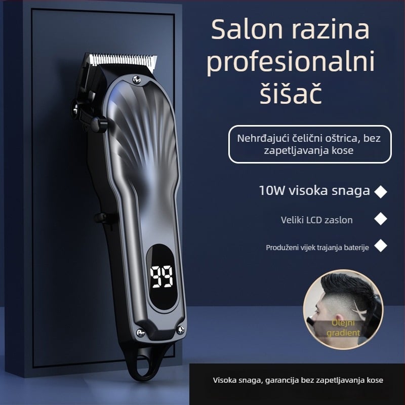 Profesionalni električni klipper za kosu s keramičnim oštricem, bezčetkasti motor, izmjenjiva baterija 1200–2000mAh, izmjenjiva i periva glavica za rezanje, vodootporan