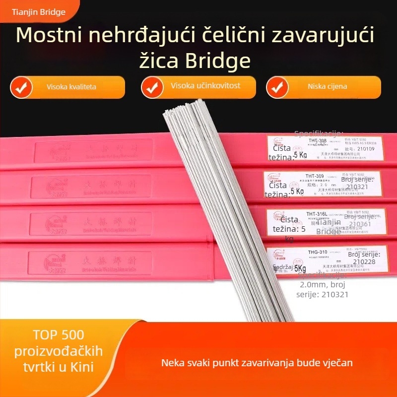 Bridge nehrđajući čelični argon lukom zavarivački drut, klase 304/308/309/316L, ravni drut, promjer 2,5 mm
