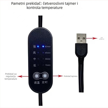 USB grijaća jastučnica za vrat s akupunkturnim pamukom, 5V, 6.5W, raspon temperature 45-65°C, maksimalna temperatura 65°C