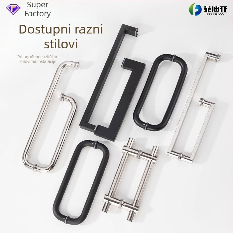 Drška od nehrđajućeg čelika za staklena vrata, integrirana, lukastog oblika, polirana površina, za klizna vrata